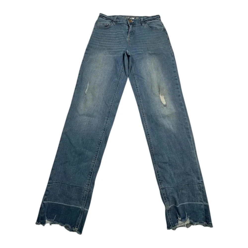 Justice‎ Girls Size 16 Blue Denim Straight Leg Jeans Distressed Frayed Hem